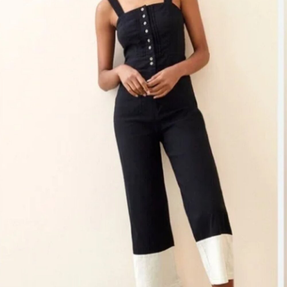 Anthropologie Maeve Colette Cropped Wide-Leg Overalls Jumpsuit